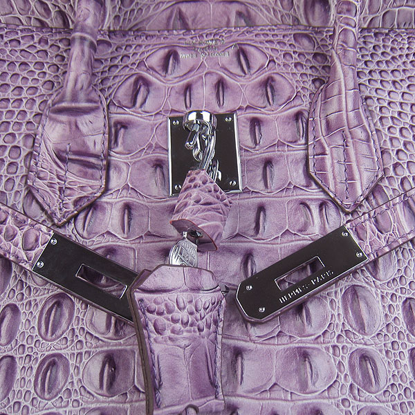 High Quality Fake Hermes Birkin 35CM Crocodile Head Veins Leather Bag Purple 6089